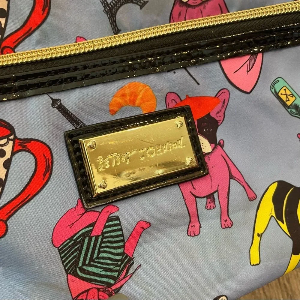 BETSEY JOHNSON French Paris Print Cosmetic Bag French Bulldog Tea Cup Pop Art